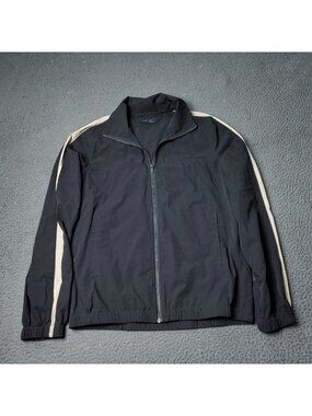 OAK + FORT Jacket Womens S Small Petite Black Nylon Spandex Zip Up Track Striped
